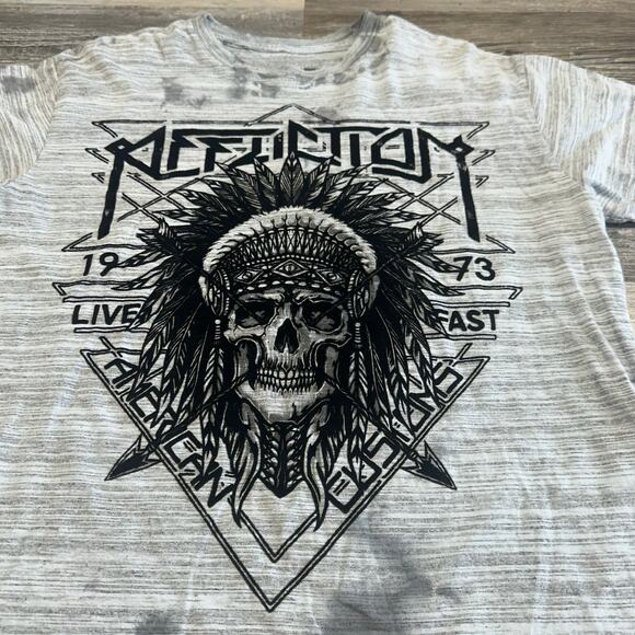 Affliction T-shirt Gray Mens L Indian Chief Skull Cybergrunge Mallgoth y2k 2000s - Picture 3 of 9